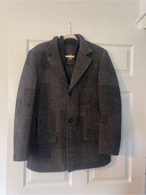 KBX Men's Herringbone Wool Blend Overcoat - Black & Gray